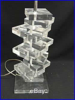 FABULOUS LARGE SIGNED MARLU MODERN 70s SPACE AGE STACKED BLOCK LUCITE TABLE LAMP