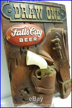 FALLS CITY BEER Vintage Store Display Advertising Sign Pistol Holster 3d HtF