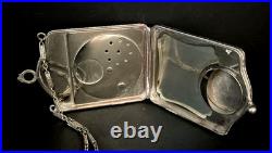 FMCO Antique Art Deco Guilloche Enamel Silver Tone Compact Wristlet Dance Purse