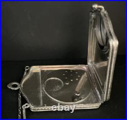 FMCO Antique Art Deco Guilloche Enamel Silver Tone Compact Wristlet Dance Purse