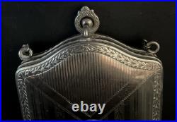 FMCO Antique Art Deco Guilloche Enamel Silver Tone Compact Wristlet Dance Purse