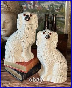 Fantastic 19C English Victorian Staffordshire GLASS EYE Spaniel Dog Pair 10.25