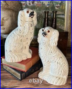 Fantastic 19C English Victorian Staffordshire GLASS EYE Spaniel Dog Pair 10.25