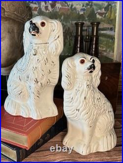 Fantastic 19C English Victorian Staffordshire GLASS EYE Spaniel Dog Pair 10.25