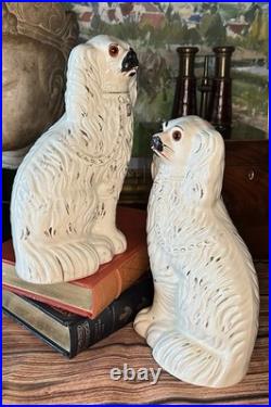 Fantastic 19C English Victorian Staffordshire GLASS EYE Spaniel Dog Pair 10.25