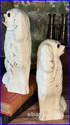 Fantastic 19C English Victorian Staffordshire GLASS EYE Spaniel Dog Pair 10.25