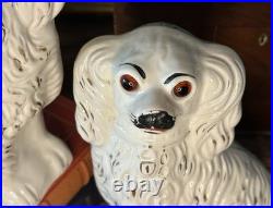 Fantastic 19C English Victorian Staffordshire GLASS EYE Spaniel Dog Pair 10.25