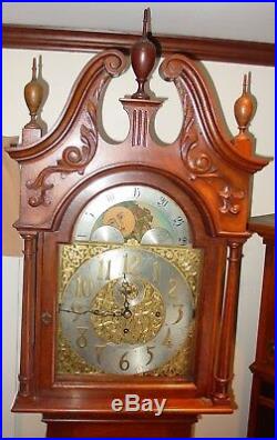 Finest antique Elliott W & H quartered oak tall case grandfather clock-15507