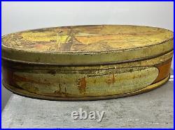 Fishermen in a Shipping Village Antique EMPTY Collectible Tin Container Display