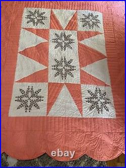 Floral Antique Quilt, Hand Embroidered and Quilted