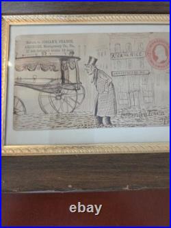 Framed 19th Century Antique Drawing Funeral Carriage Scene Kirk & Nice