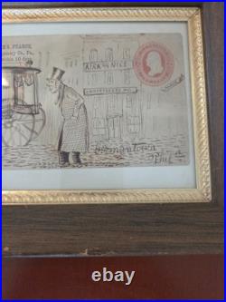 Framed 19th Century Antique Drawing Funeral Carriage Scene Kirk & Nice