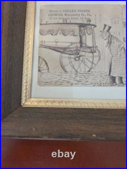 Framed 19th Century Antique Drawing Funeral Carriage Scene Kirk & Nice