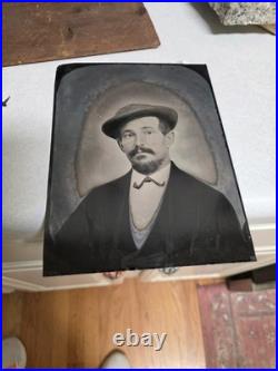 Framed c. 1890s Tinted Whole Plate (6.5 x 8.375) Tintype of Handsome Young Man