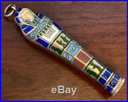 GOLD STERLING ENAMEL Pharaoh Mummy PENCIL Chatelaine Watch Fob ANTIQUE EGYPTIAN