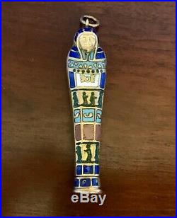 GOLD STERLING ENAMEL Pharaoh Mummy PENCIL Chatelaine Watch Fob ANTIQUE EGYPTIAN