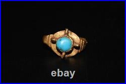 Genuine Ancient Roman Solid Gold Ring with Turquoise Circa 1st 2nd Century AD