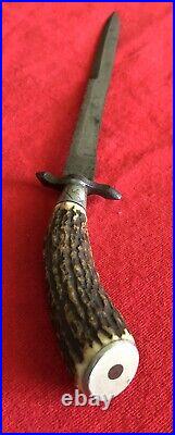 German Antique Knife Handmade File Work 10 Overall With Leather Sheath