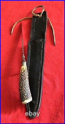 German Antique Knife Handmade File Work 10 Overall With Leather Sheath