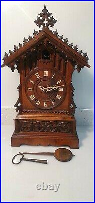 German Black Forest Carved 8-Day Twin Fusee Bracket Cuckoo Clock Beha 510