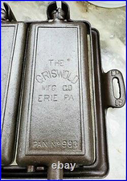 Griswold Antique Cast Iron Hotel Waffle Iron Flop Griddle #'s 993 994 Base # 990