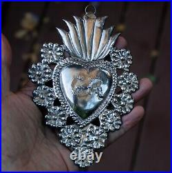 HUGE Antique Sterling Silver SACRED HEART MIRACLE EX VOTO DEVOTIONAL VOW C11
