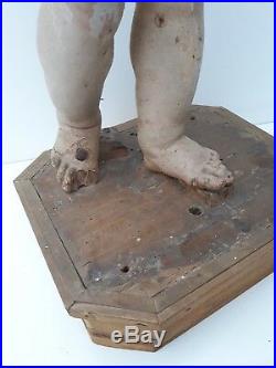 HUGE, antique 18th C. Wooden baby jesus, polychromed wood, glass eyes, Santos, 32 H