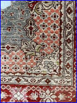 Hand Knotted Gorgeous Hereke Silk Rug Silk Red Blue Newly Preserved 1960