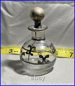 Hand Painted Antique Perfume Bottle Clear Glass Round