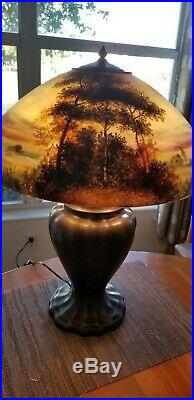 Handel Reverse and Obverse Painted Scenic Lamp Antique