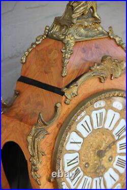 Huge French Boulle Cartel Mantel clock putti bronze wood inlaid