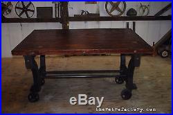 Huge Industrial Table withCast Iron Machine Legs & Reclaimed Antique Top