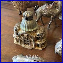 Huge Lot Vintage Antique Cast Iron Coin Banks Building Animals Lion Horse Camel