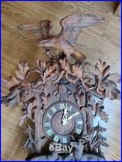 Immaculate Antique Hand Carved Huge Black Forest Cuckoo Clock -Made In Germany