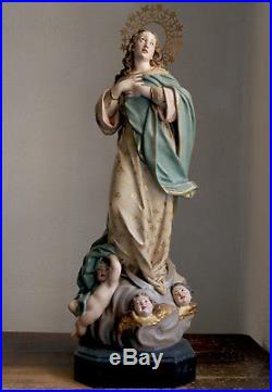 Immaculate Conception Virgin Mary 29.9 inch Angeles Crescent Santos Antique