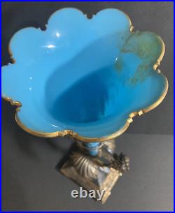 Impressive Antique Epergne Centerpiece With Hand Painted Blue Venetian Glass