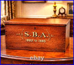 Interesting Antique Victorian Hand Painted Text Wood Storage Box Decor