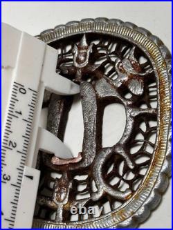Iron Metal Nanban Tsuba with Ssangyong Watermark for Collection Antique Used