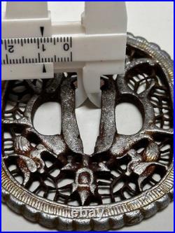 Iron Metal Nanban Tsuba with Ssangyong Watermark for Collection Antique Used