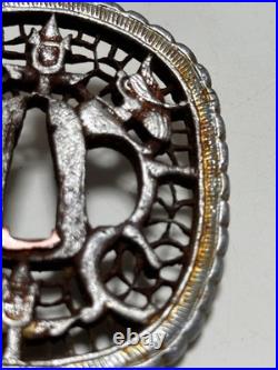 Iron Metal Nanban Tsuba with Ssangyong Watermark for Collection Antique Used