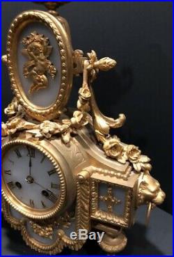 Japy Freres Gilt Bronze Ormolu Mounted and Alabaster Antique French Mantle Clock