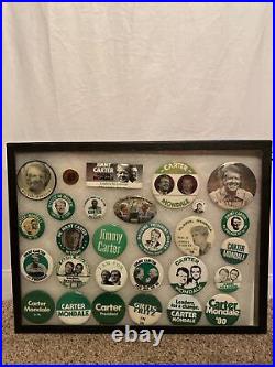 Jimmy Carter pin collection 28 Pins In Antique Specimen Case