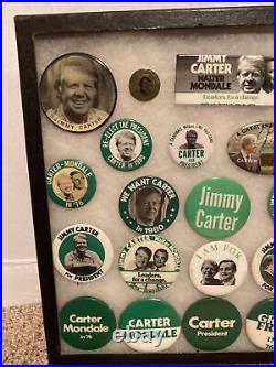 Jimmy Carter pin collection 28 Pins In Antique Specimen Case