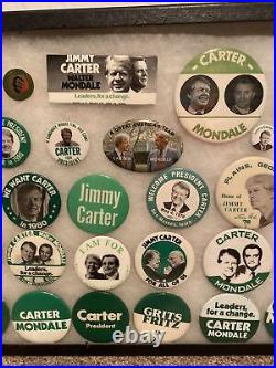 Jimmy Carter pin collection 28 Pins In Antique Specimen Case