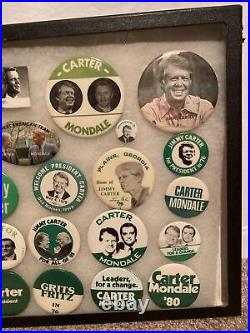 Jimmy Carter pin collection 28 Pins In Antique Specimen Case