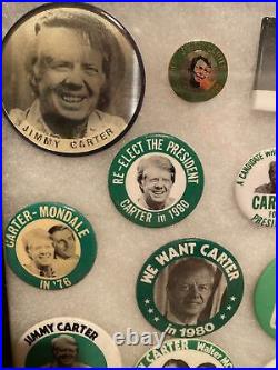 Jimmy Carter pin collection 28 Pins In Antique Specimen Case