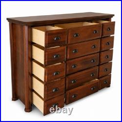 Large 15 Drawer Solid Wood Dresser Chest Dark Cherry Brown Apothecary Style