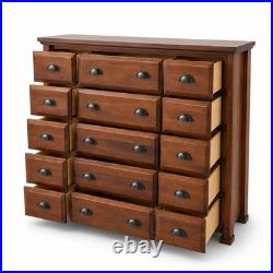 Large 15 Drawer Solid Wood Dresser Chest Dark Cherry Brown Apothecary Style