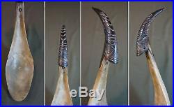 Large 1800 Native American NW Alaska Haida Feast Figural Horn Ladle