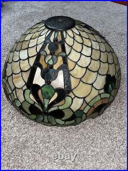 Large 20 Vtg Tiffany Style Stained Glass Lamp Shade Jeweled Red/ Green
